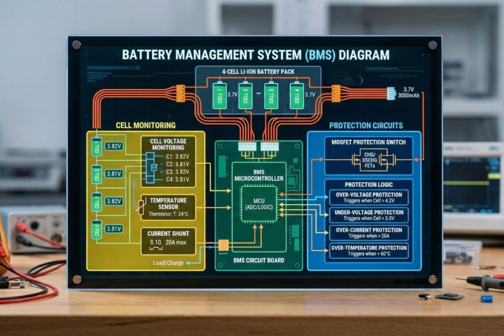 BMS wiring diagram for a solar battery pack