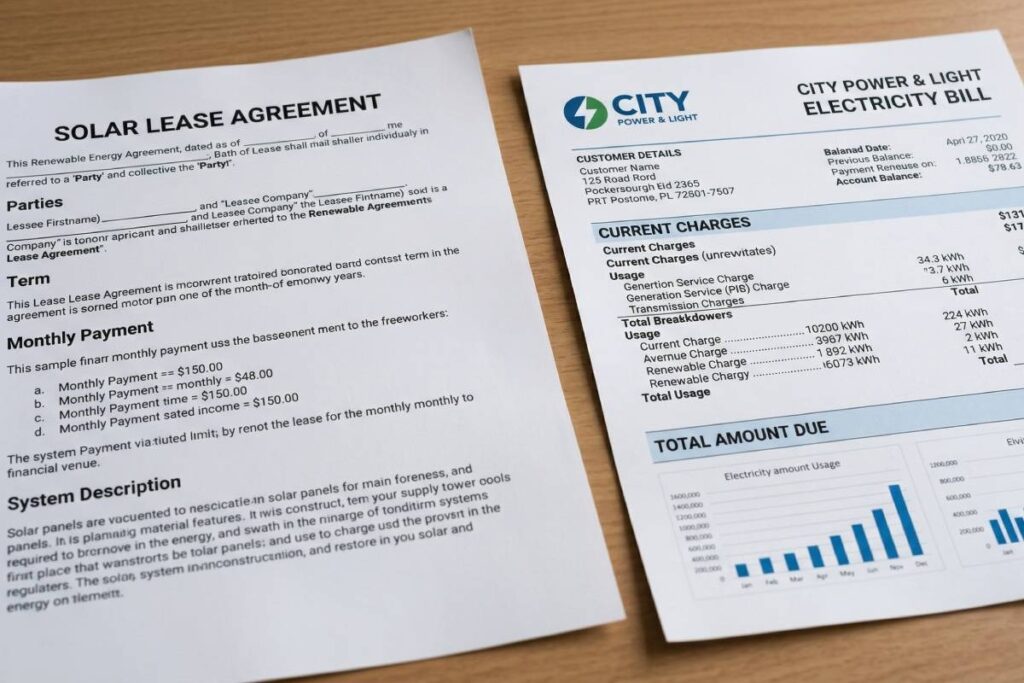 Commercial solar lease agreement compared to electricity bill for Australian business